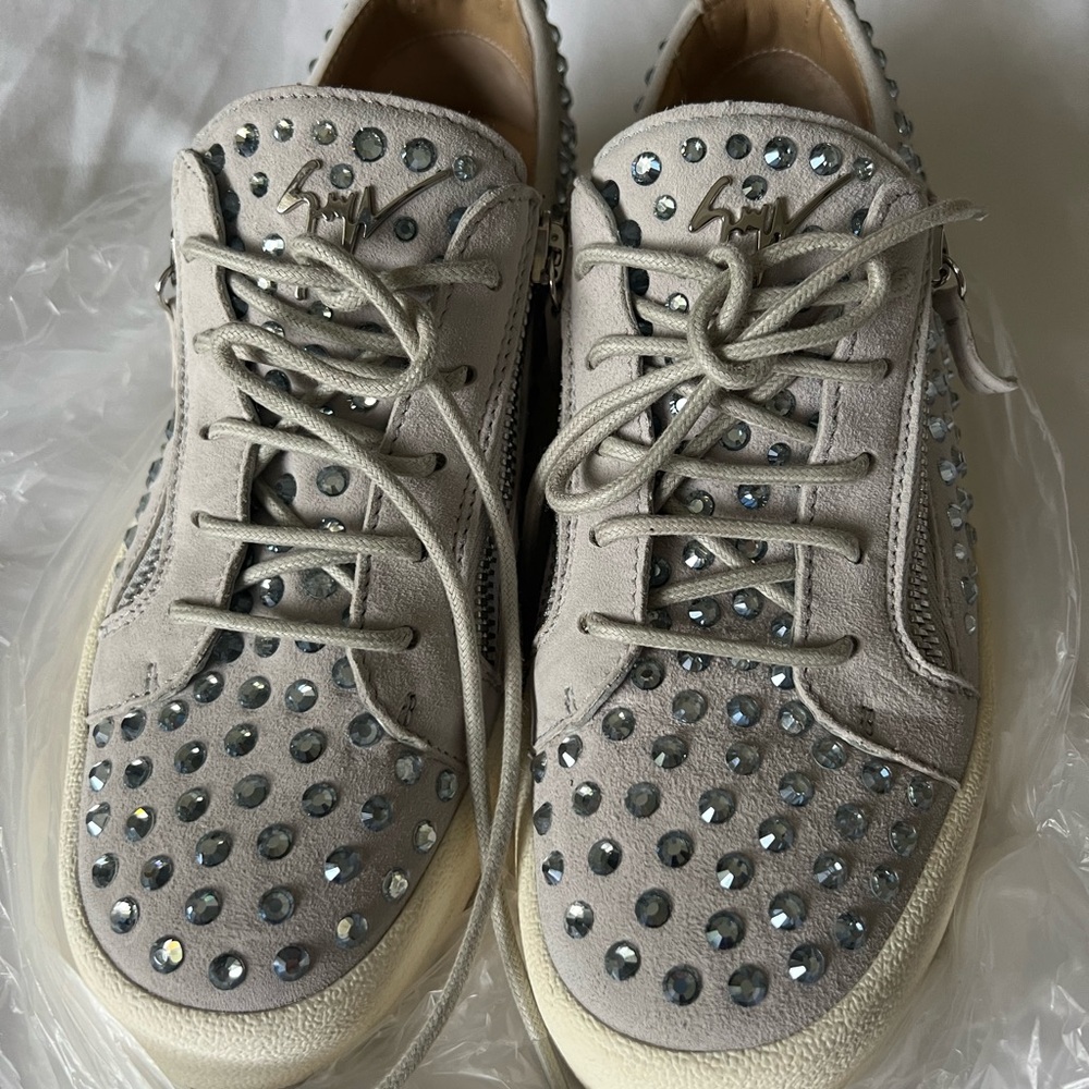 Gray Studded Sneakers with Silver Accents